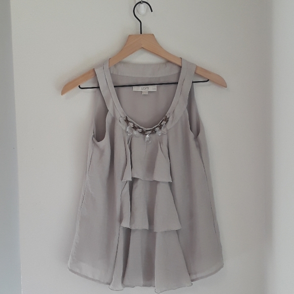 LOFT Tops - LOFT Gray Top with Ruffle Front-Size Small Petite